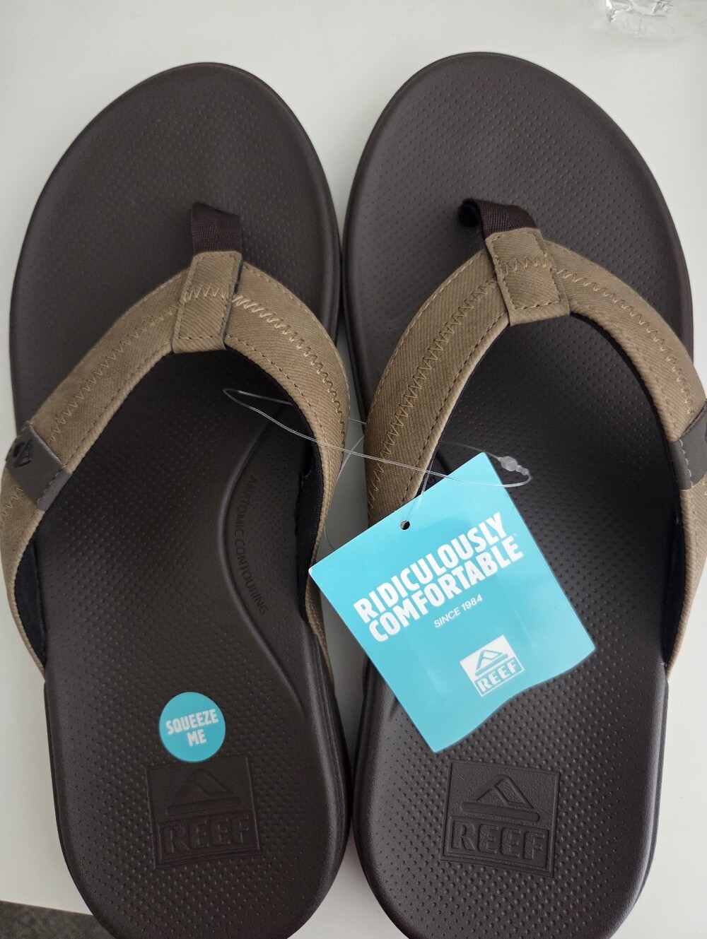 NWT Reef MENS Cushion Phantom 2.0 Brown & Tan Padded-strap Flip Flops US 10